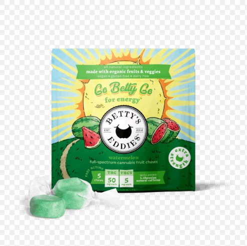 Photograph of product: Betty's Eddies Watermelon (S) 20:1 TH-oui:TH-ouiV Chews 50mg 10pk