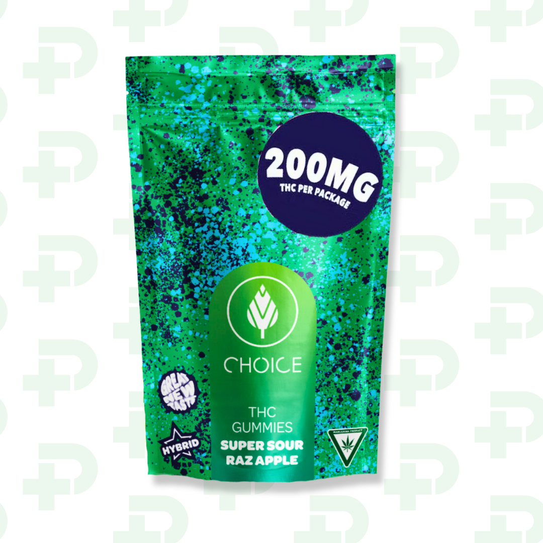 Photograph of product: Choice 200mg Gummies - Hybrid - Super Sour Raz Apple