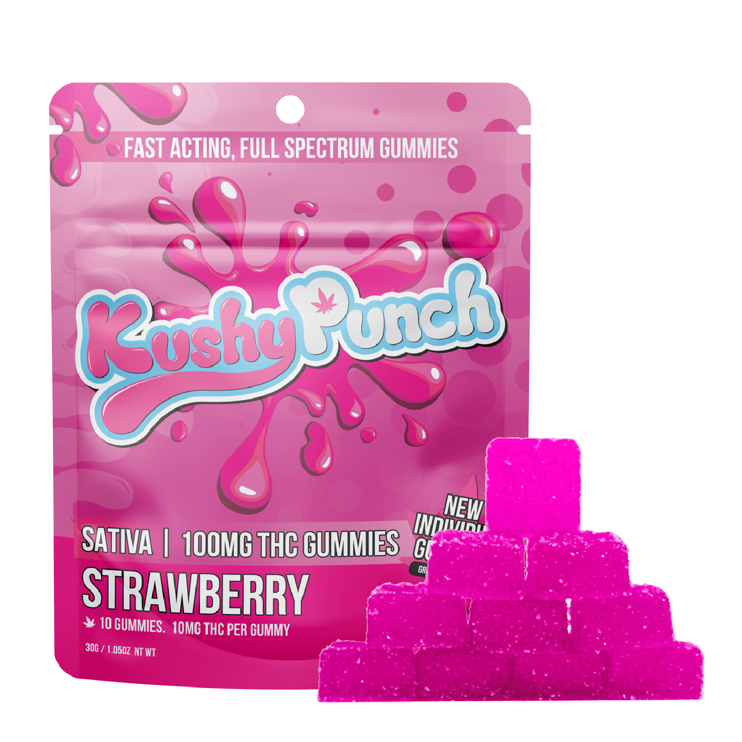 Photograph of product: Kushy Punch Strawberry Fast Acting Gummies 100mg