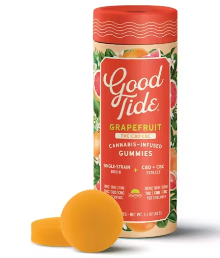 Photograph of product: Good Tide - Edible - Grapefruit - 1:1:1 THC:CBD:CBC - Sativa - Gummies - 100mg