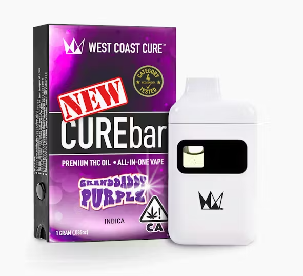 Photograph of product: West Coast Cure Granddaddy Purple Indica CUREbar AIO 1g
