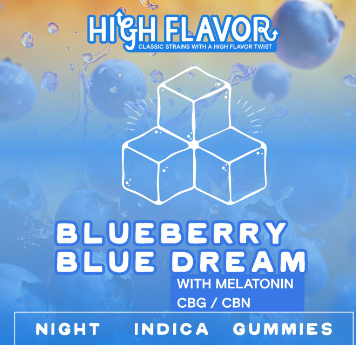 Photograph of product: Blueberry Blue Dream - Night Gummy W/ Melatonin 2:2:1 - TH-oui:CBG:CBN - High Flavor Sour - 20 Pack