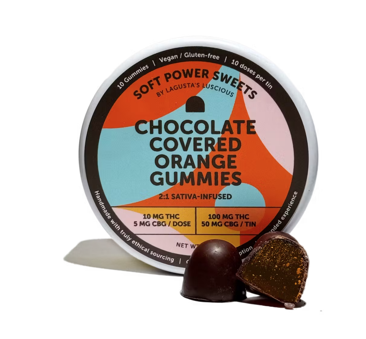 Photograph of Product: Soft Power Sweets | Chocolate Covered Orange Gummies | 10pk | 100mg