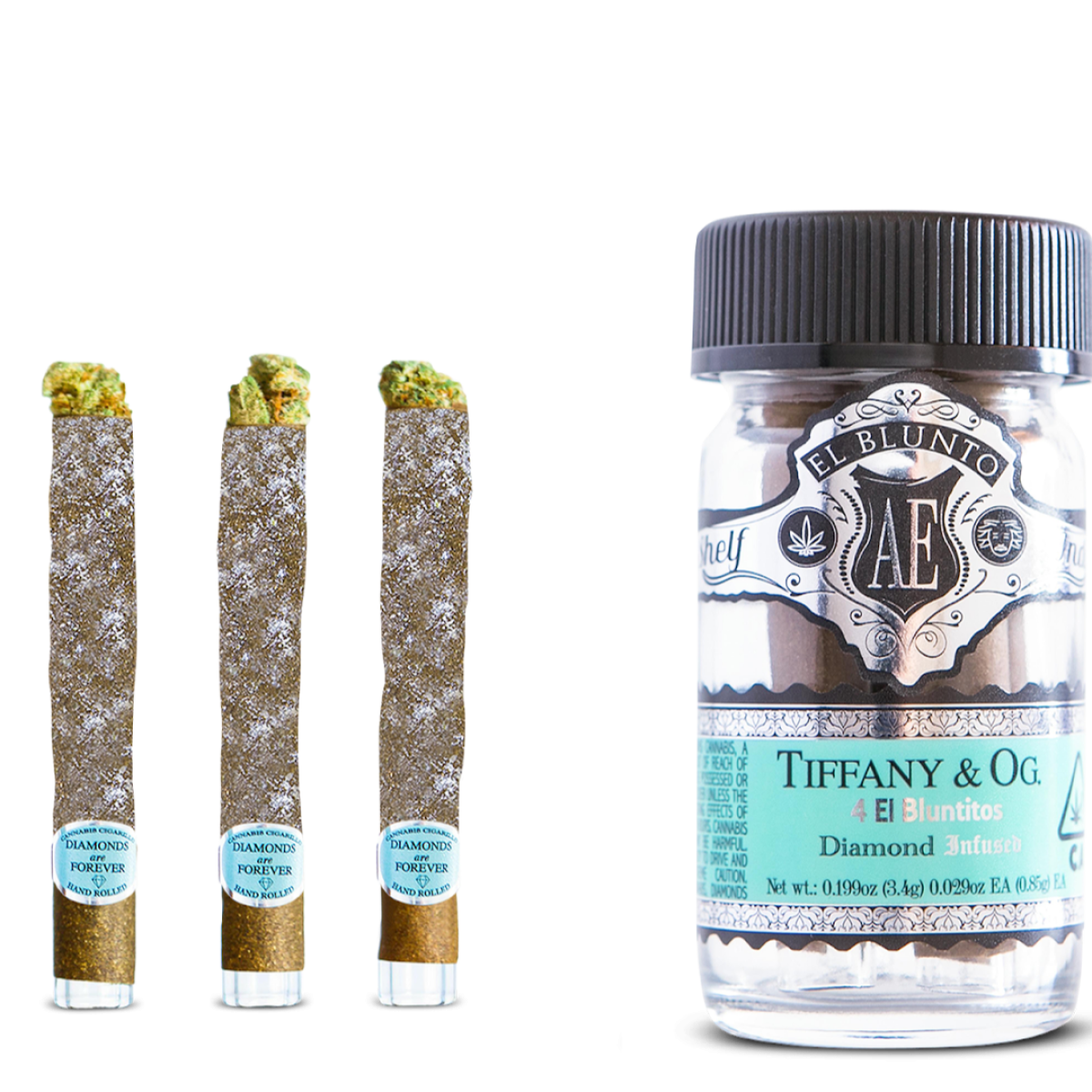 Photograph of product: El Bluntito | Tiffany & OG Diamond Infused 4 Pack Blunts  | 3.4g