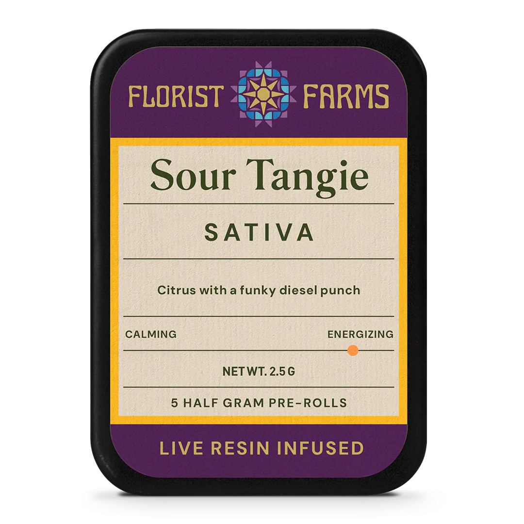 Photograph of product: Florist Farms | Sour Tangie | Live Resin | Infused Pre Rolls | .5 5pk