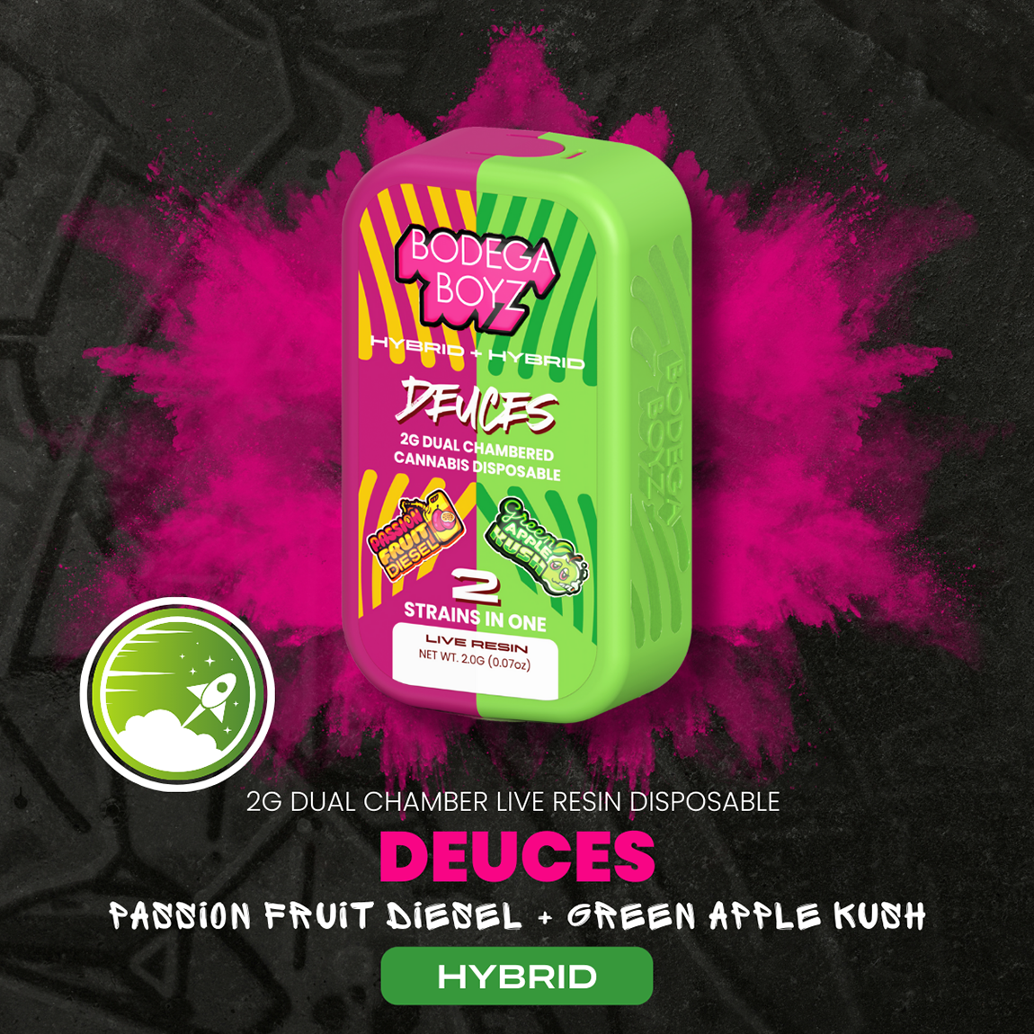 Photograph of product: Bodega Boyz | Disposable Vape | Passion Fruit Diesel & Green Apple Kush | 2g