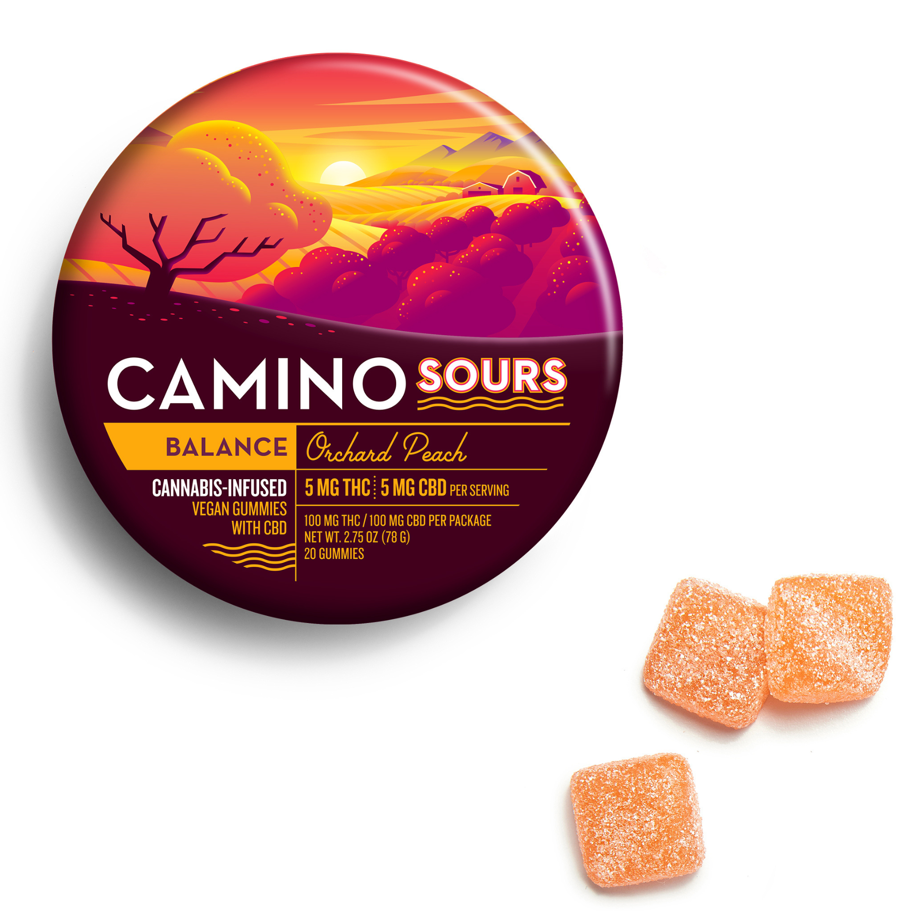 Photograph of product: Orchard Peach Sours 1:1 Balance Gummies 20pk | 100mg