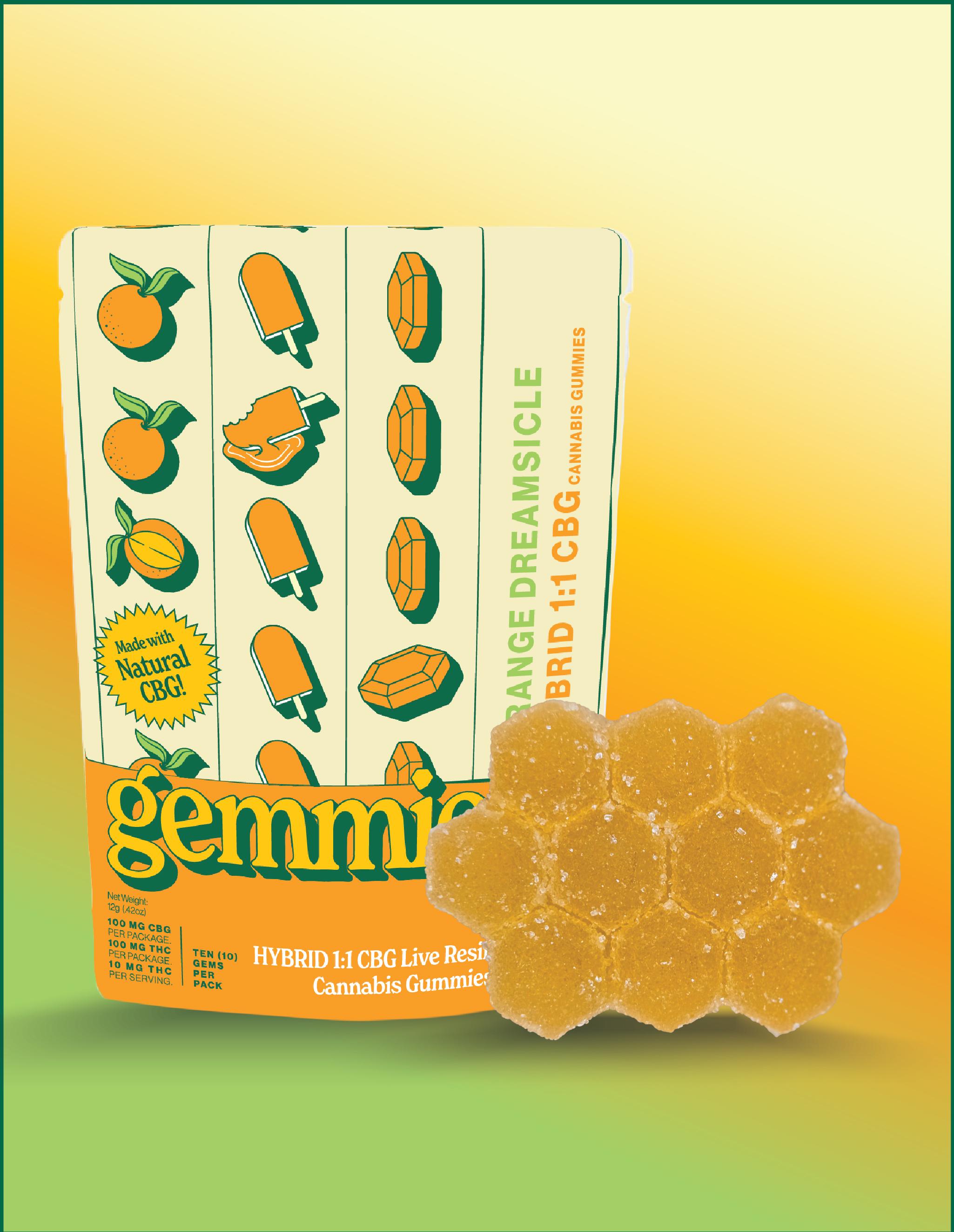 Photograph of product: Gemmies Orange Dreamsicle 1:1 TH-oui:CBG 100mg 10 Pack