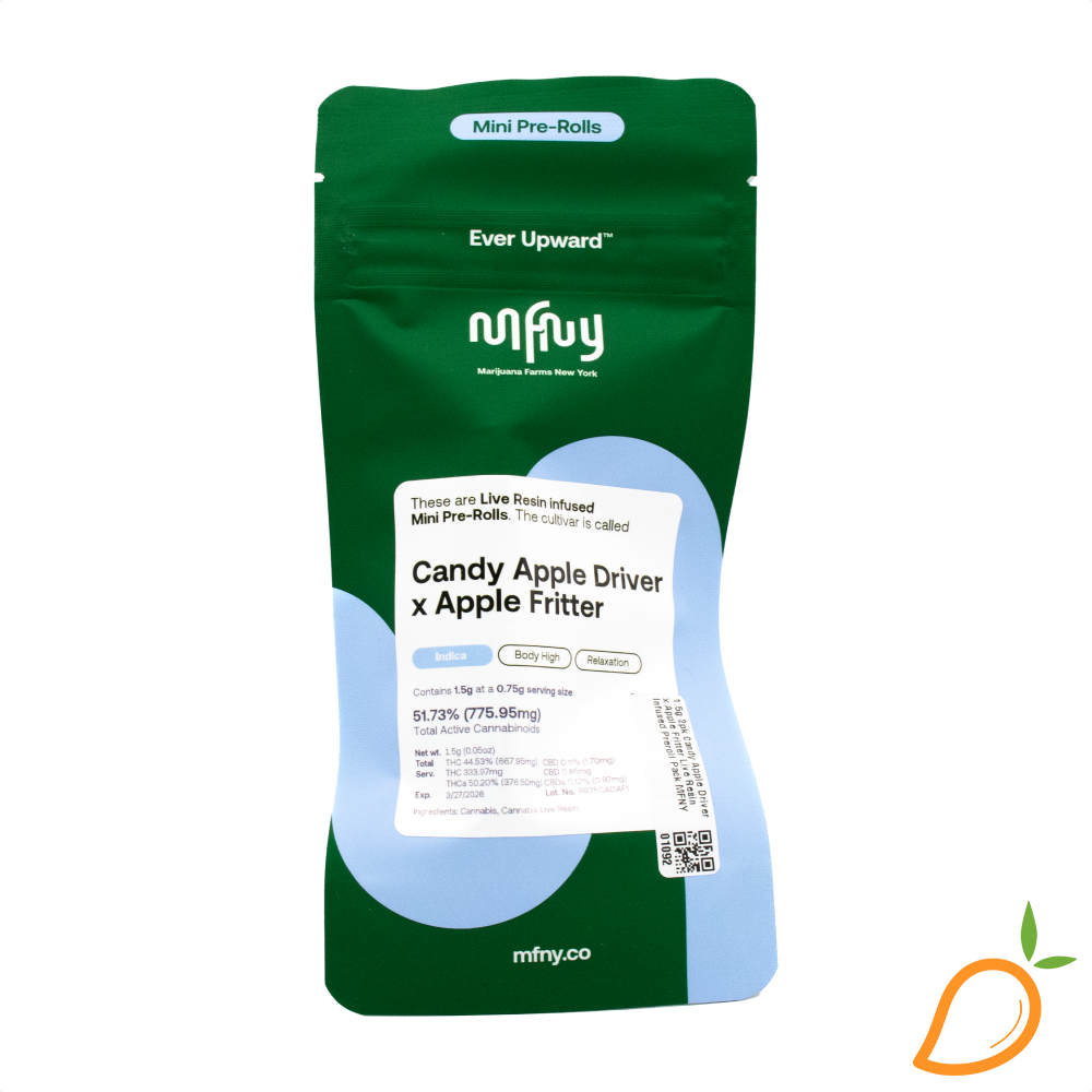 Photograph of product: 1.5g 2pk Candy Apple Driver x Apple Fritter Live Resin Infused Preroll Pack MFNY