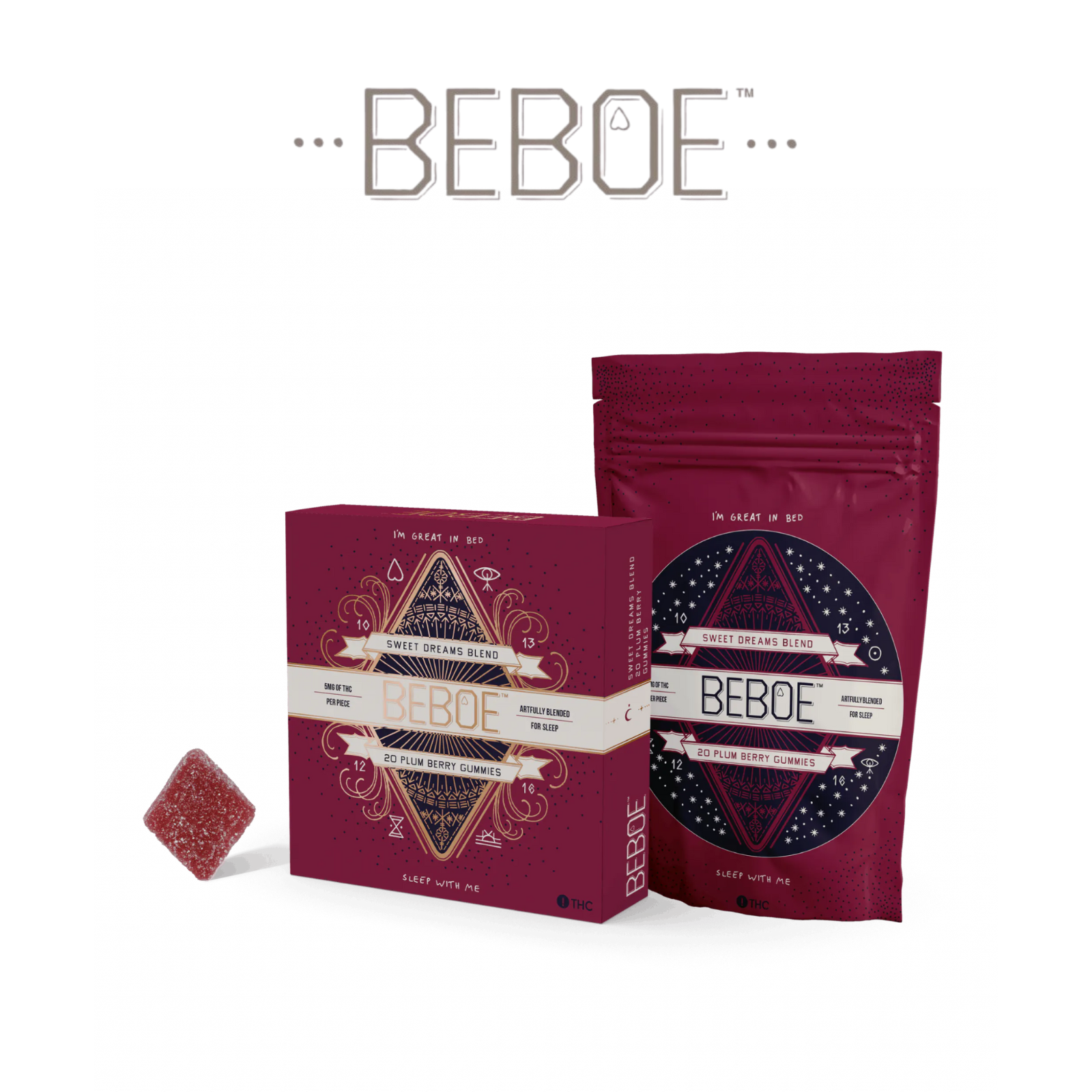 Photograph of product: Beboe Gummies 20pk | Raspberry Plum (Sweet Dreams Blend) | 5:1 TH-oui:CBN