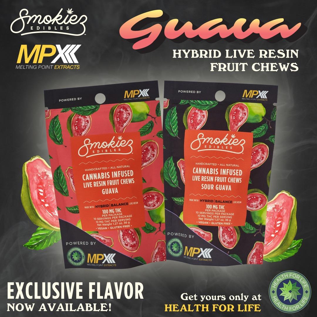 Photograph of product: Smokiez x MPX: Guava Sour Gummies - 10 Pieces/100mg (Hybrid)
