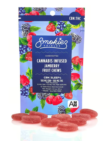 Photograph of product: Smokiez Edibles - Sweet Jamberry 1:1 TH-oui:CBN 100mg 10pk Gluten-Free Vegan Gummies