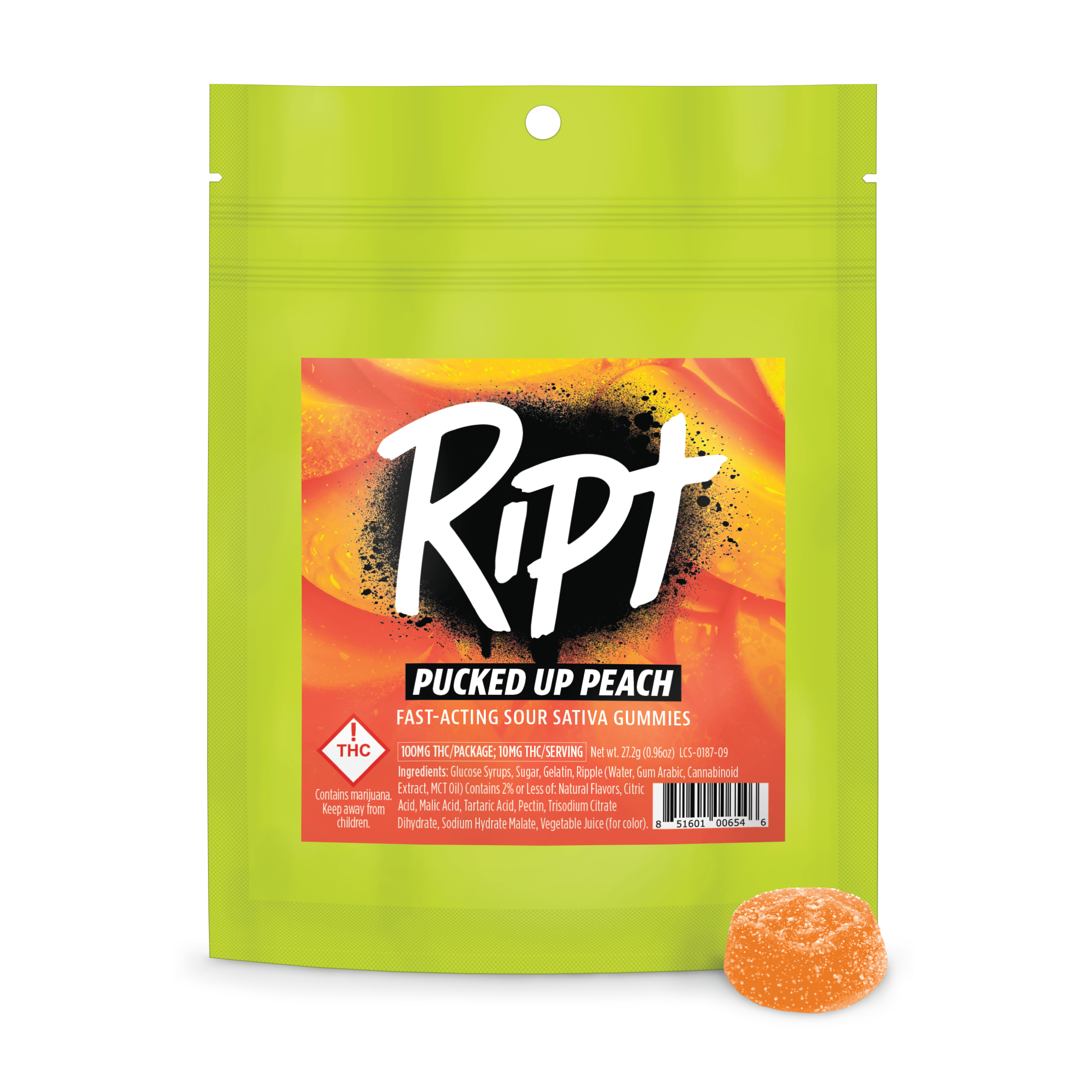 Photograph of product: Ript | Gummie (S) Pucked Up Peach 100mg