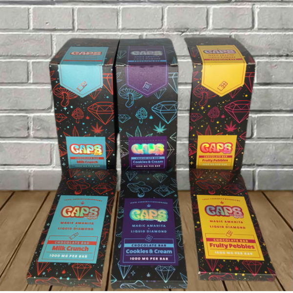 Photograph of Product: Caps by Good Morels - Liquid Diamond Magic Amanita - Dark Sea Salt Chocolate Bar