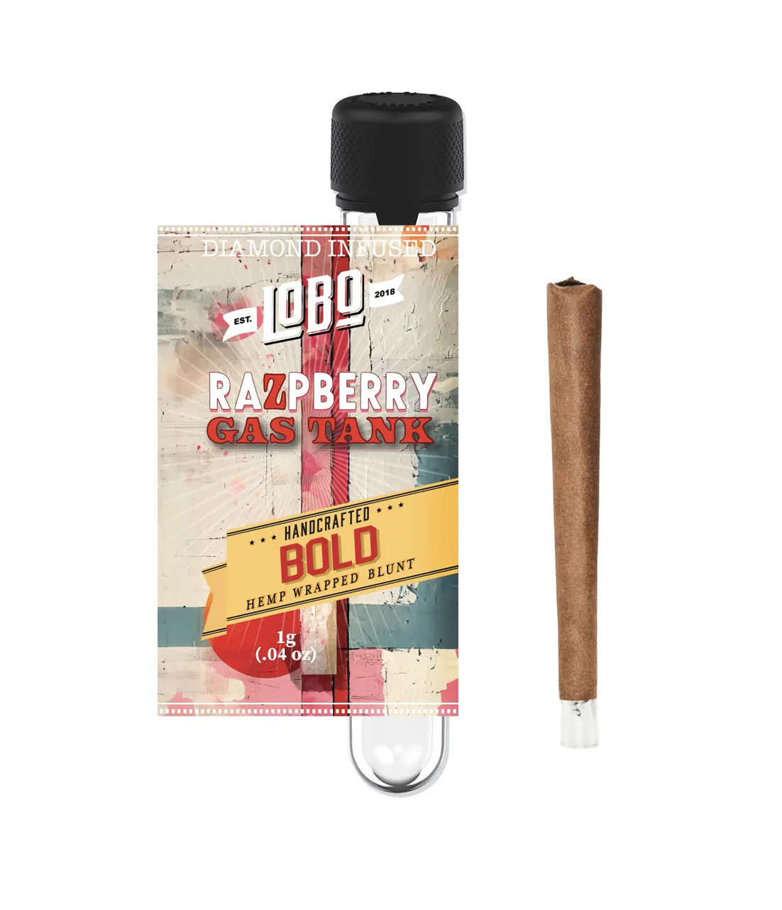 Photograph of product: Lobo Bold Diamond Infused Hemp Blunt - Raz Cookie (Hybrid)