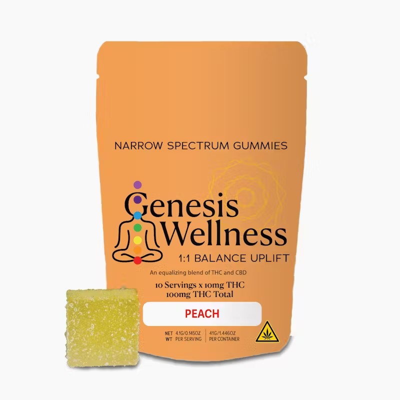 Photograph of product: Genesis Wellness Edible Uplift Gummies Peach 1:1 10pk