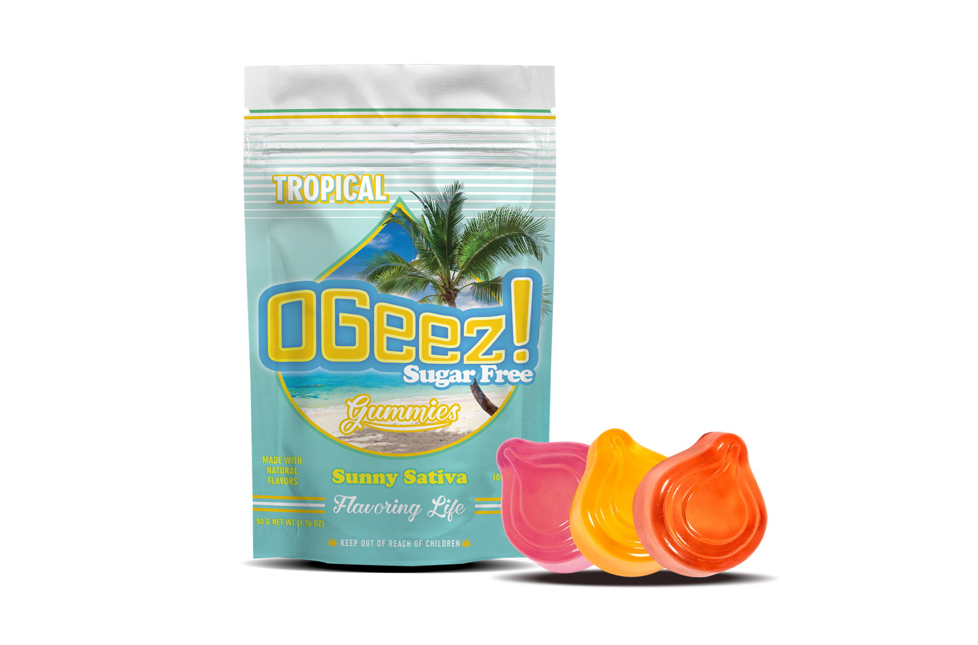 Photograph of product: OGeez | Tropical, Sunny Oui'd (S) Sugar Free Gummies | 10 Pack (100mg)