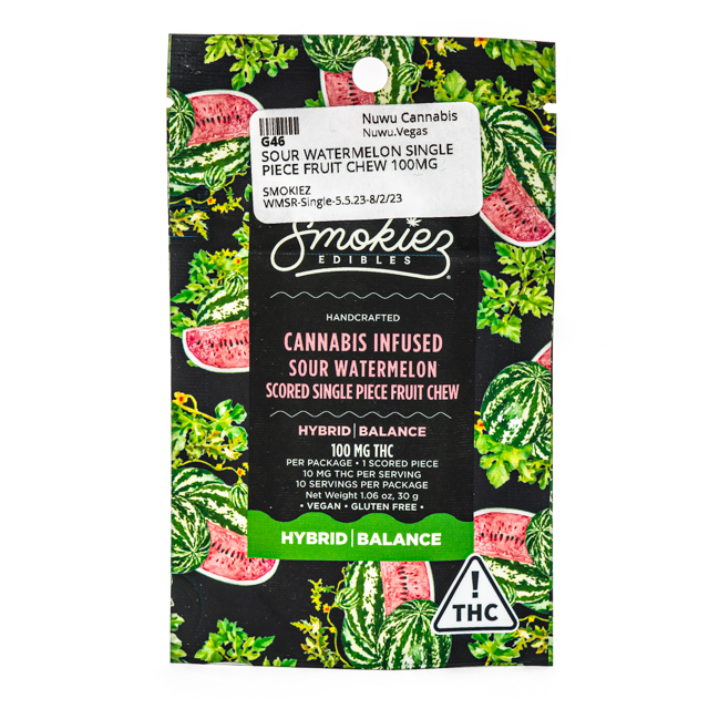 Photograph of product: Sour Watermelon Single Piece Fruit Chew 100mg {109}