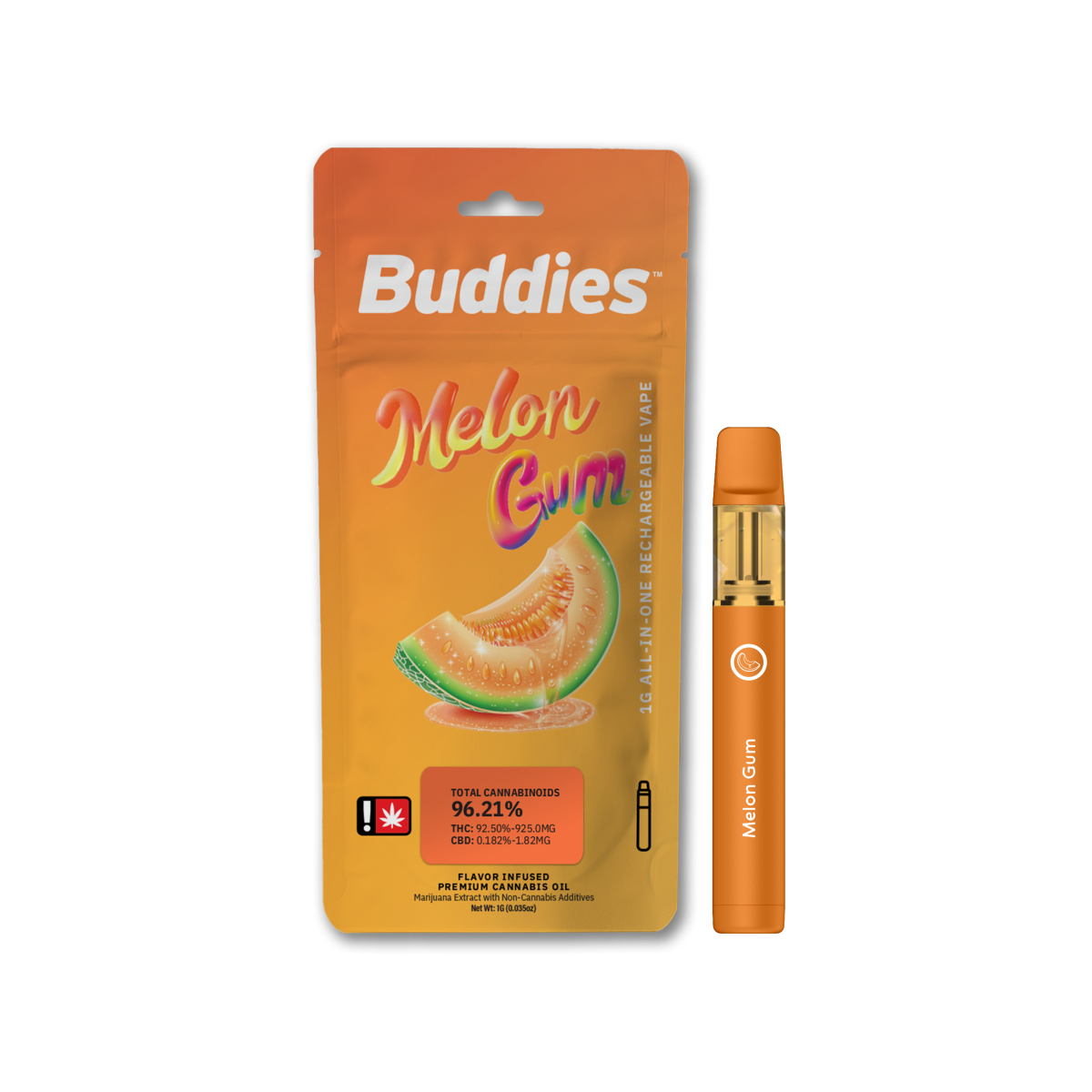 Photograph of product: *!Cartridge - BBrand 1g Disposable - Melon Gum - Green Leaf Special