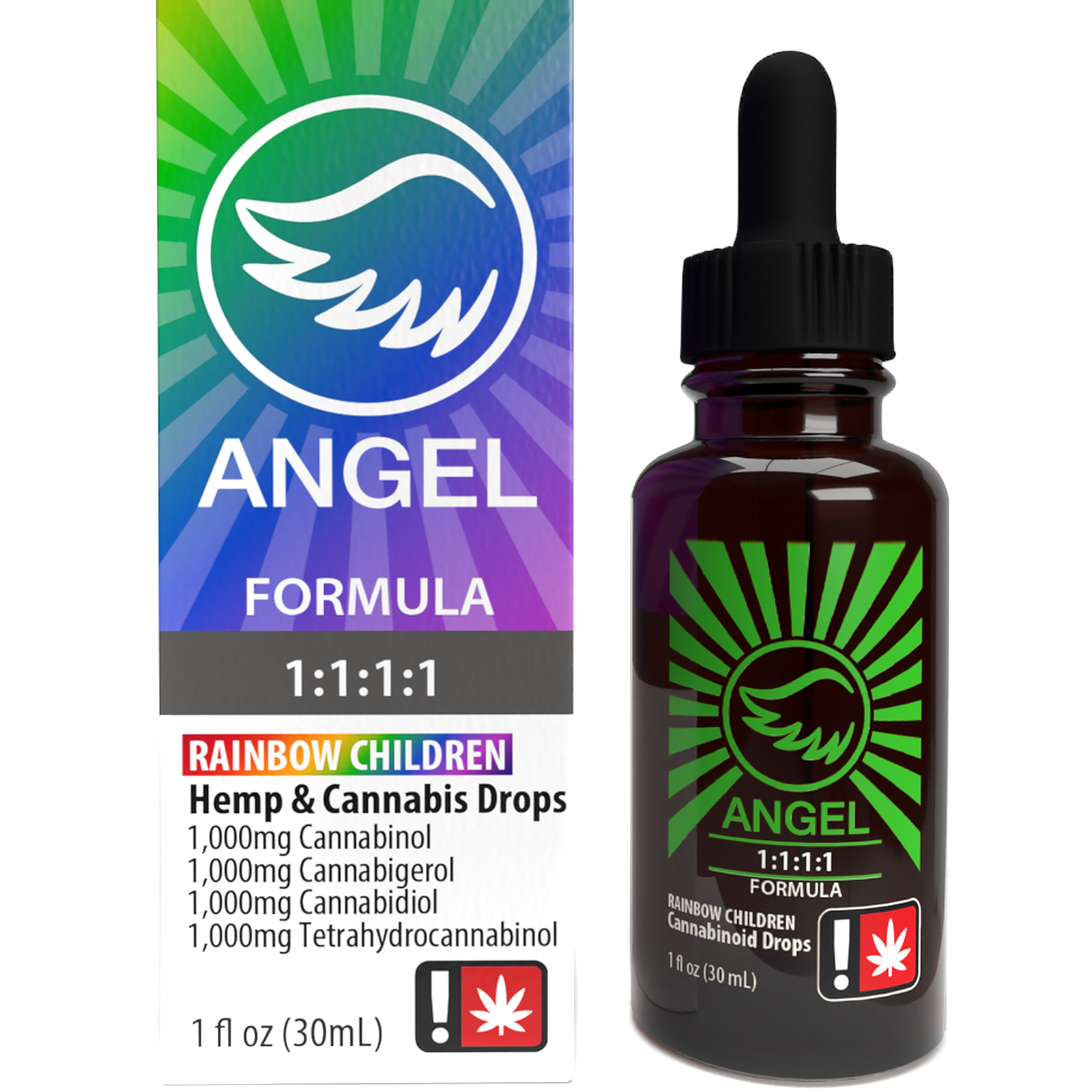 Photograph of product: Angel | Tincture | Rainbow Children 1:1:1:1 | TH-oui:CBD:CBG:CBN | 4000mg