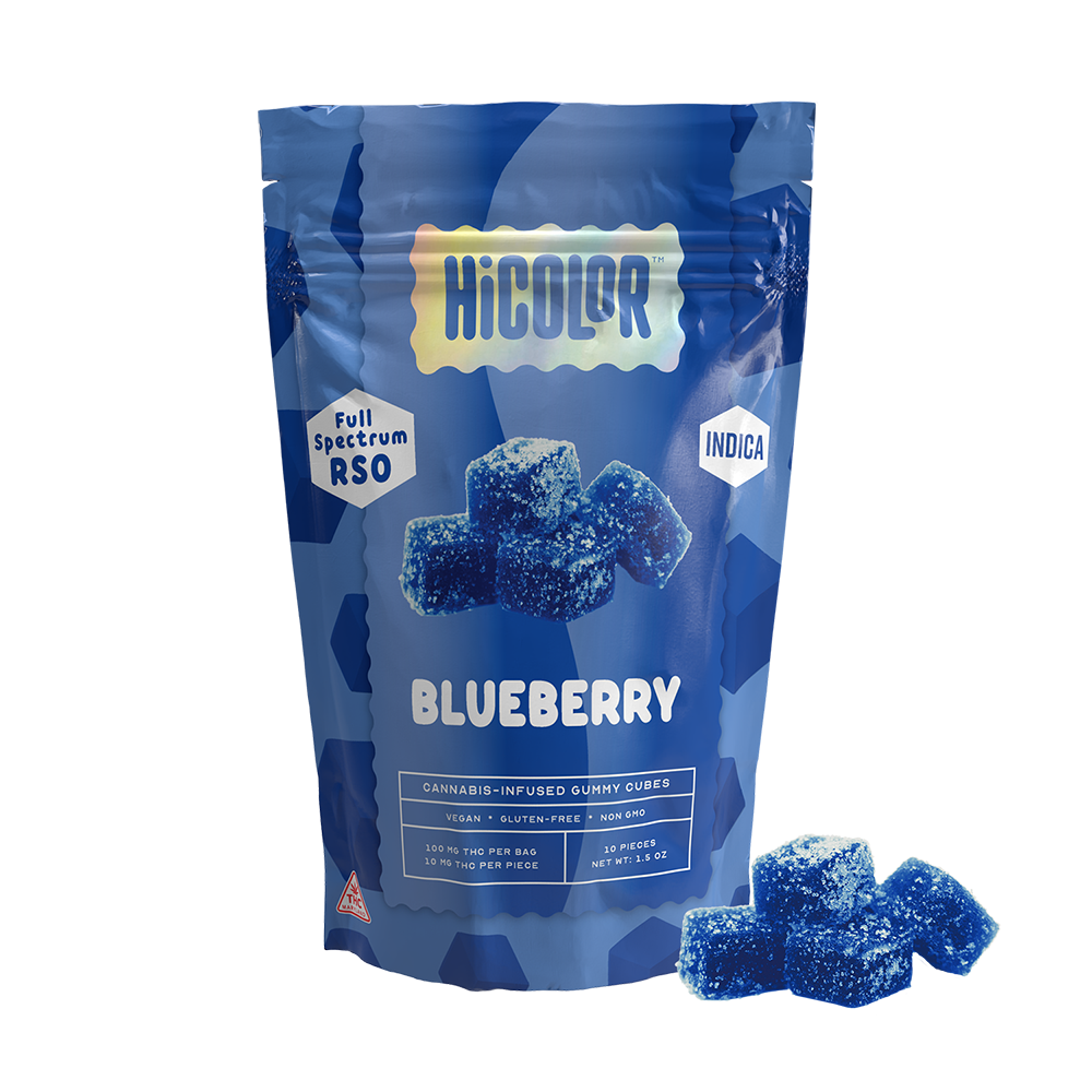 Photograph of product: HiColor Blueberry Full Spectrum RSO 10pk 100mg Gummies