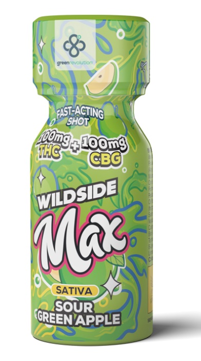 Photograph of product: Wildside Sour Green Apple MAX CBG Shot 1:1 100mg