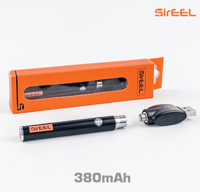 Photograph of product: SirEEL | Vape Battery | Flashlight 380mAh w/ Preheat Variable Voltage Battery & 510 Thread USB Charger | Black