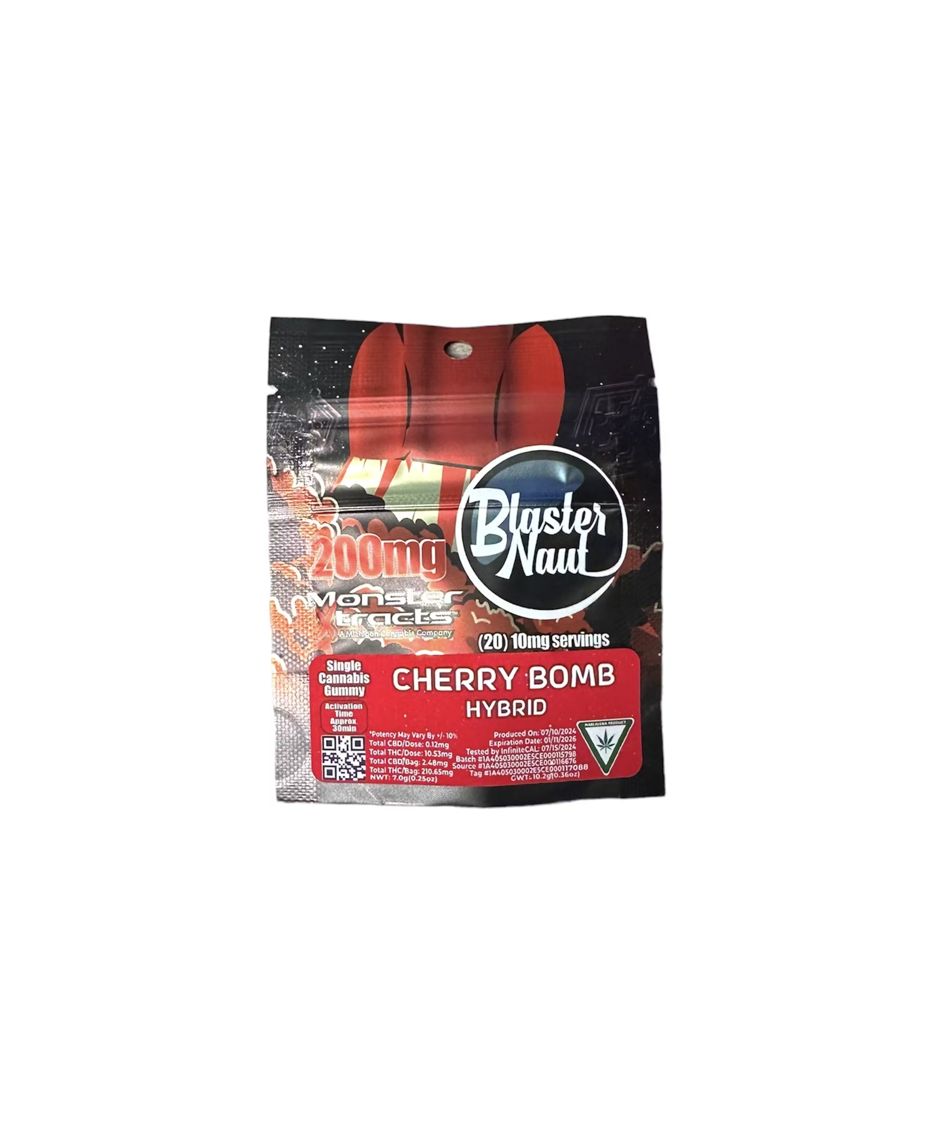 Photograph of product: Monster Xtracts - 200mg Blasternaut Gummy - Cherry Bomb Hybrid