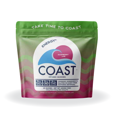 Photograph of product: Coast | Gummies | Raspberry Lime 1:1:1 TH-ouiV:CBD:TH-oui | 20 x 5mg