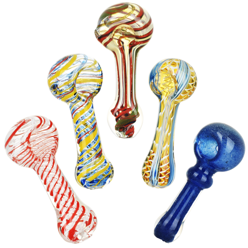 Photograph of product: Strident Striped Glass Spoon Pipe Assortment | 3.5"