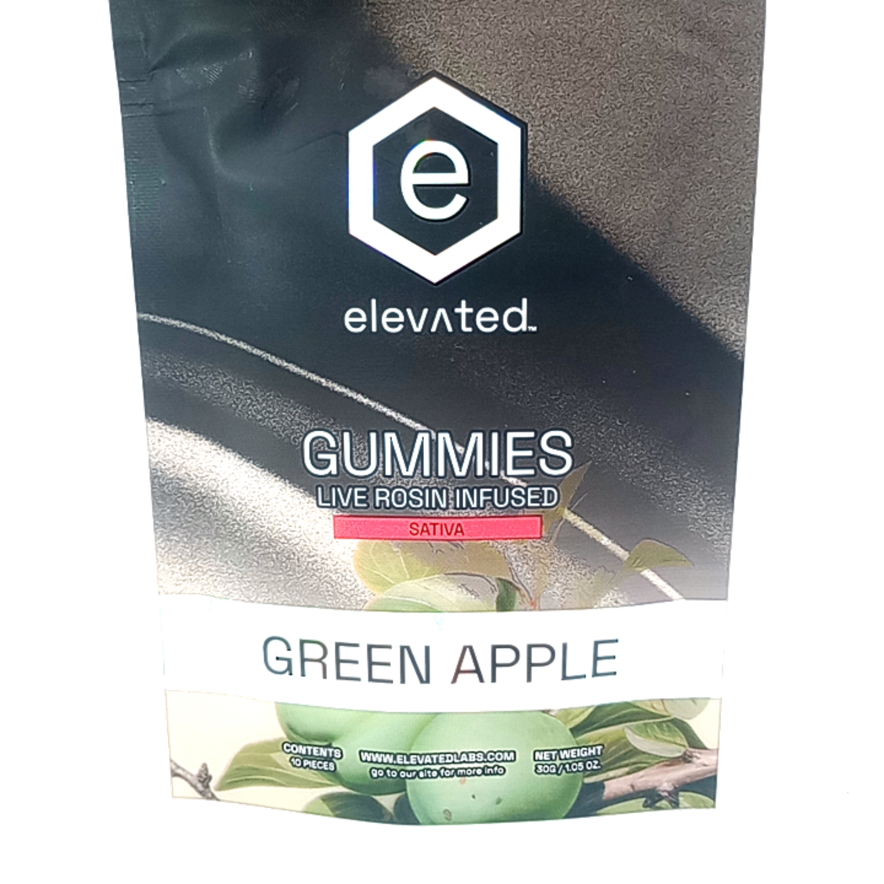 Photograph of product: Elevated - Gummies - 100mg - Live ROSIN - Oui'd - Green Apple