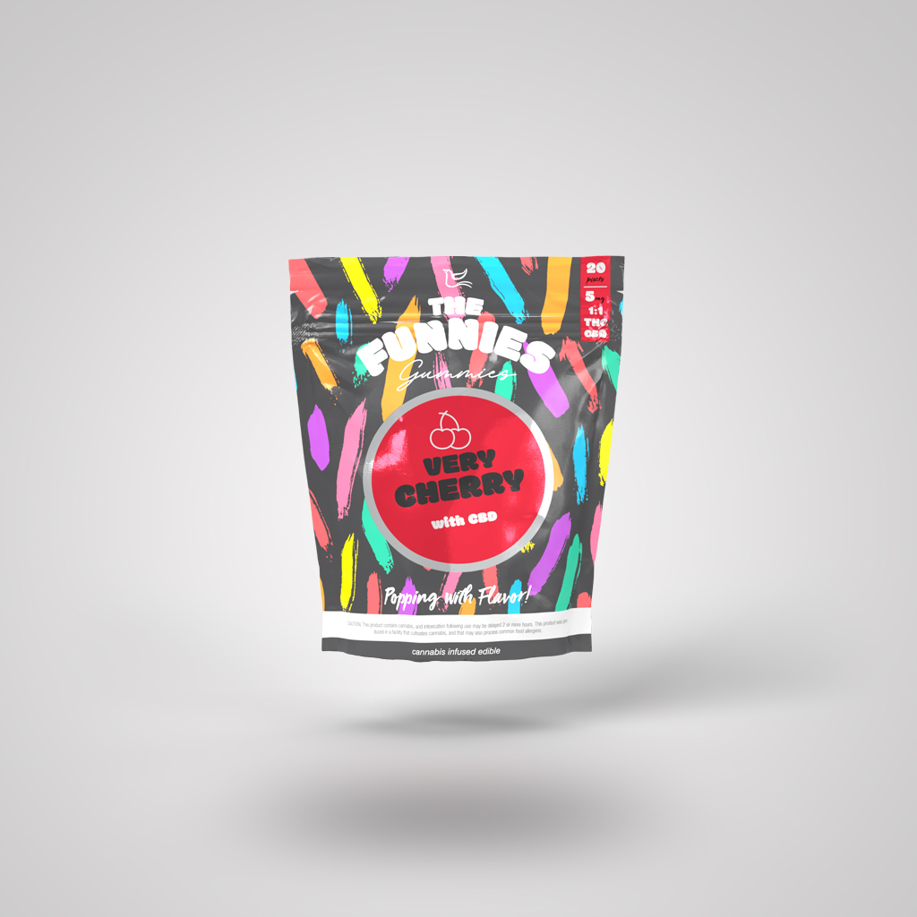 Photograph of product: The Funnies - Gummies Very Cherry 1:1 TH-oui:CBD - 100mg