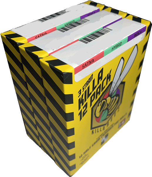 Photograph of product: Killa Beez - Variety 12pk. - Blue Dream/Banana Booty/Garlic Budder