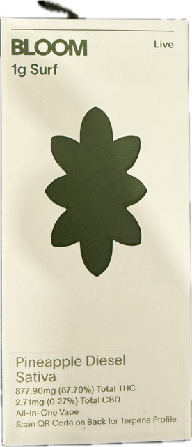 Photograph of product: Bloom | Vape | Pineapple Diesel | All In One | 1g | Oui'd | 87.79% TH-oui
