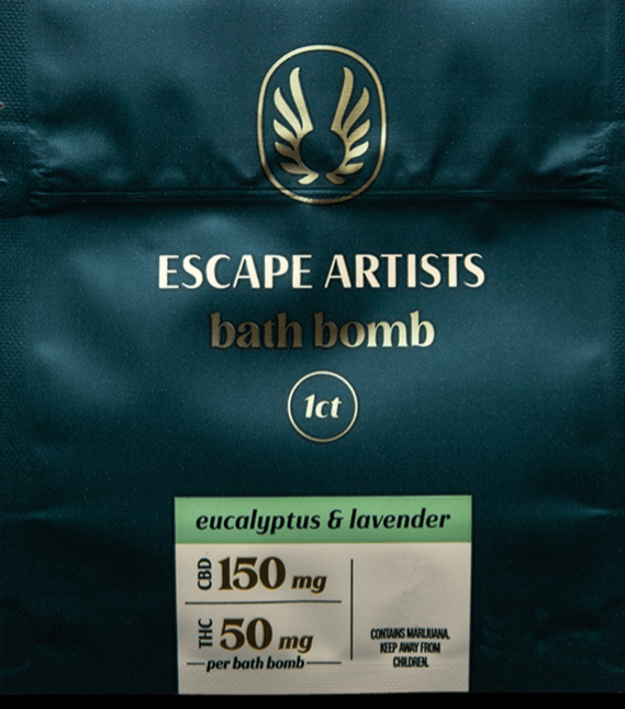 Photograph of product: Escape Artists Eucalyptus & Lavender Bath Bomb 150mg CBD:50mg TH-oui