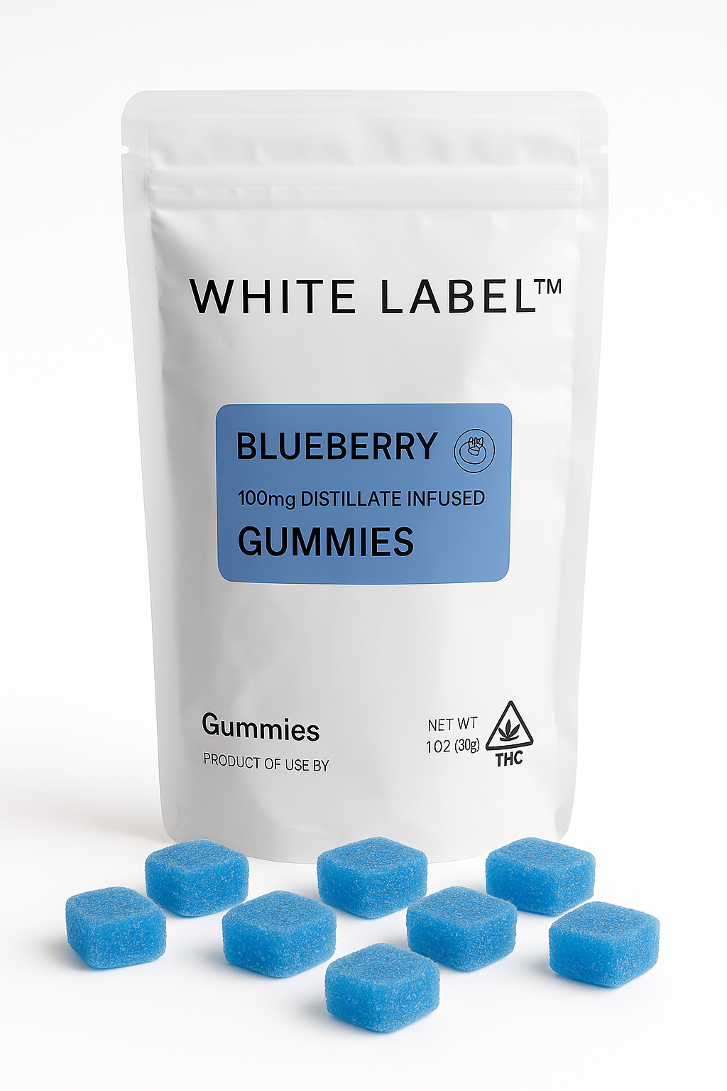 Photograph of product: BLUE RASPBERRY 100MG DISTILLATE GUMMIES