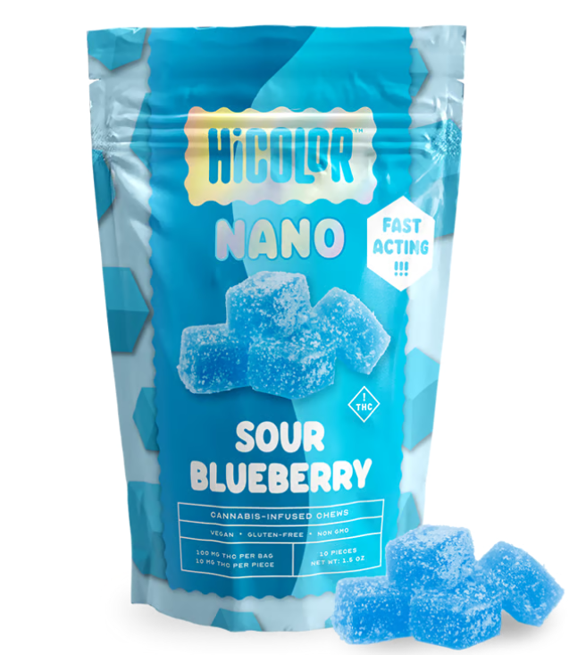 Photograph of product: Sour Blueberry | 10mg 10pk NANO Chews HiColor |