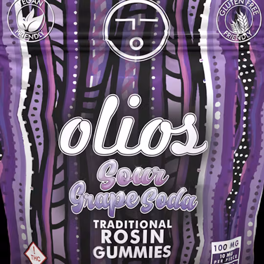 Photograph of product: Sour Grapes | Live Rosin | Gummies | 10 Pack | 100mg