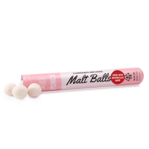 Photograph of product: Punch Edibles | Strawberry White Choc Malt Balls   100 Mg   10 Pack