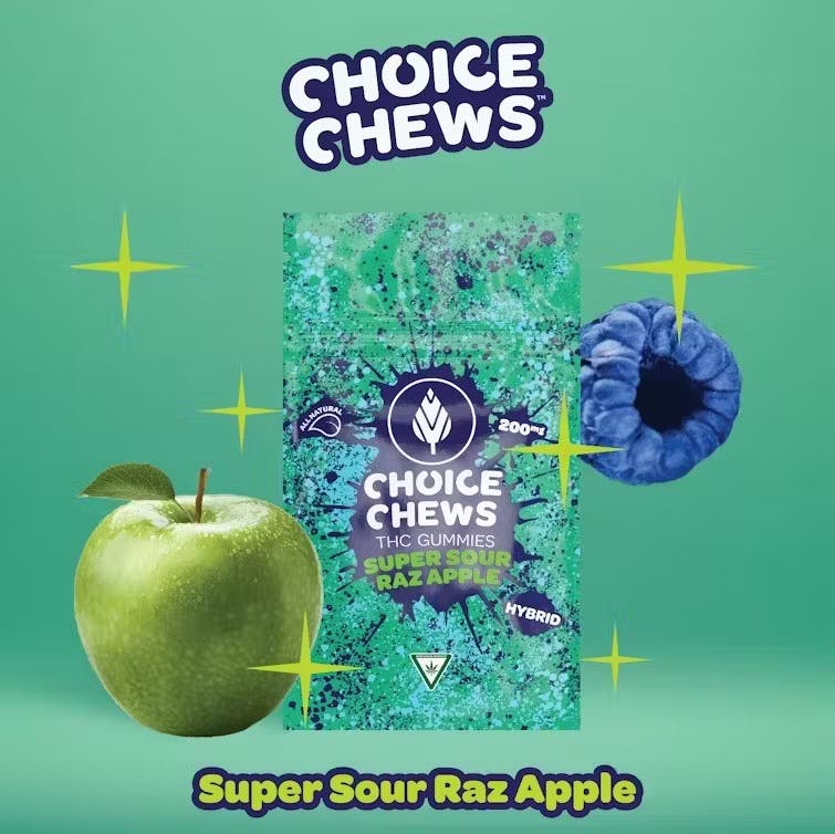 Photograph of product: Super Sour Raz Apple Gummies 200mg (10pk) (H)