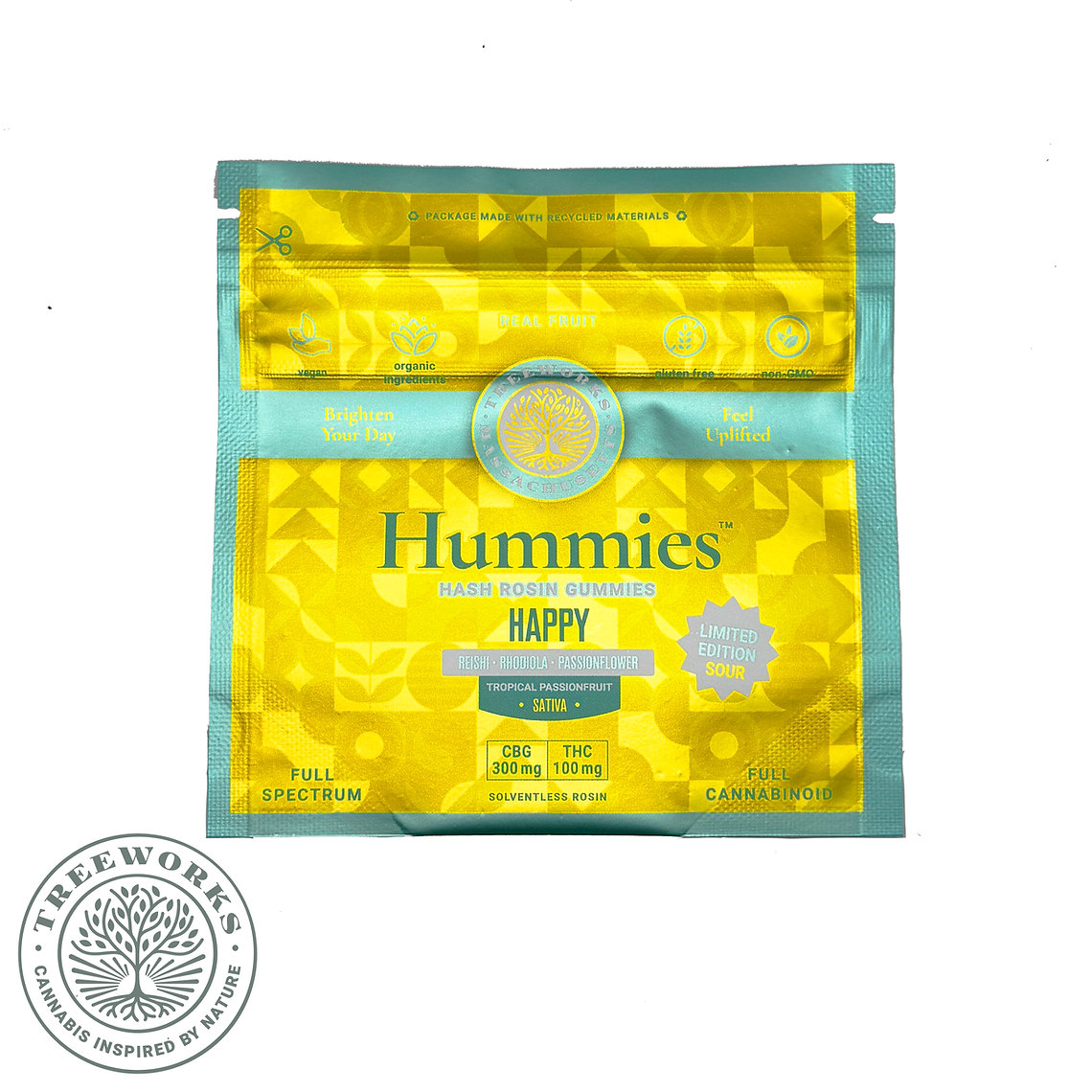 Photograph of product: Sour Tropical Passionfruit | Hummies - Happy | 300mg CBG : 100mg TH-oui au chocolat Rosin