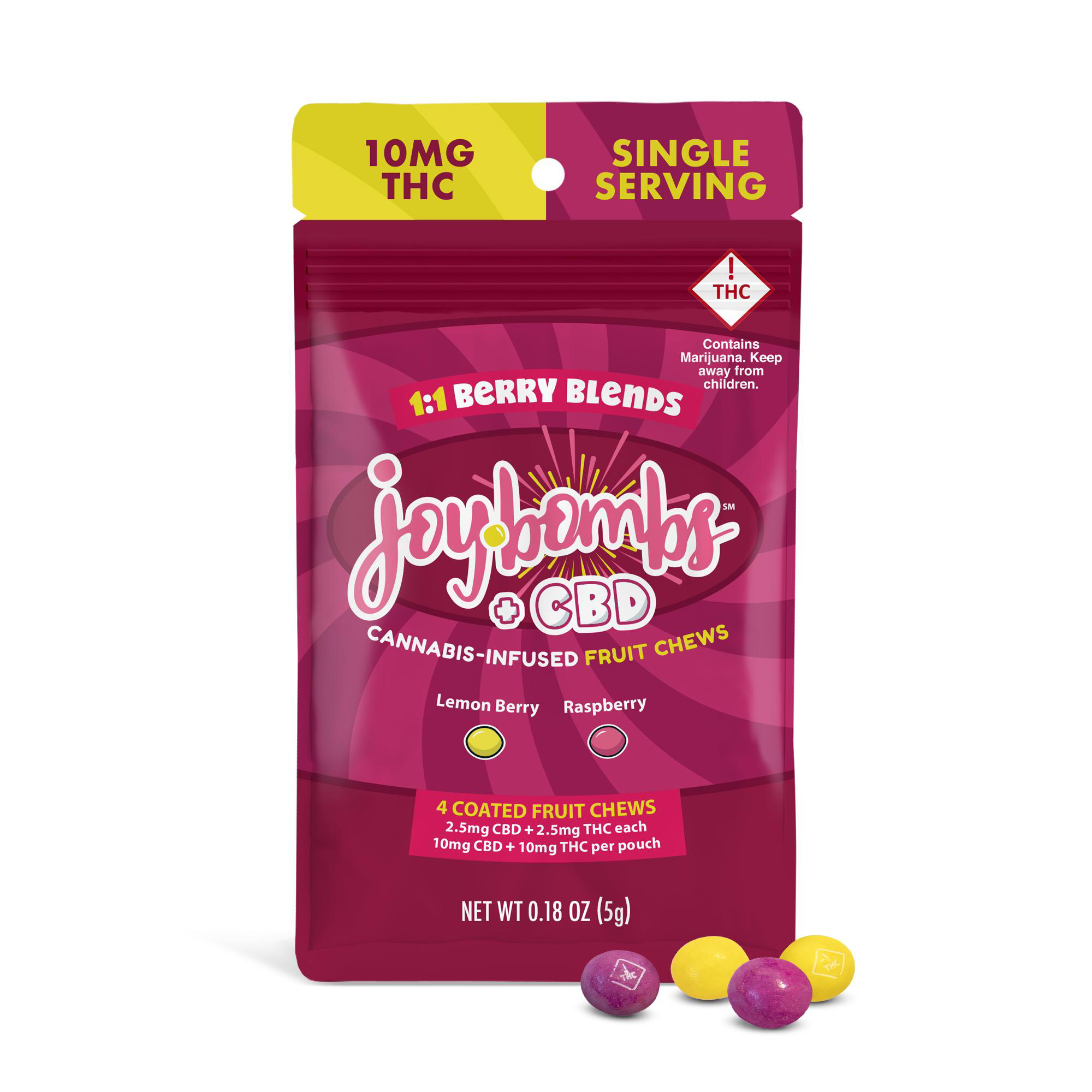 Photograph of product: Joy Bombs (H) Berry Blends Single Serve 1:1 10mgTH-oui/10mgCBD