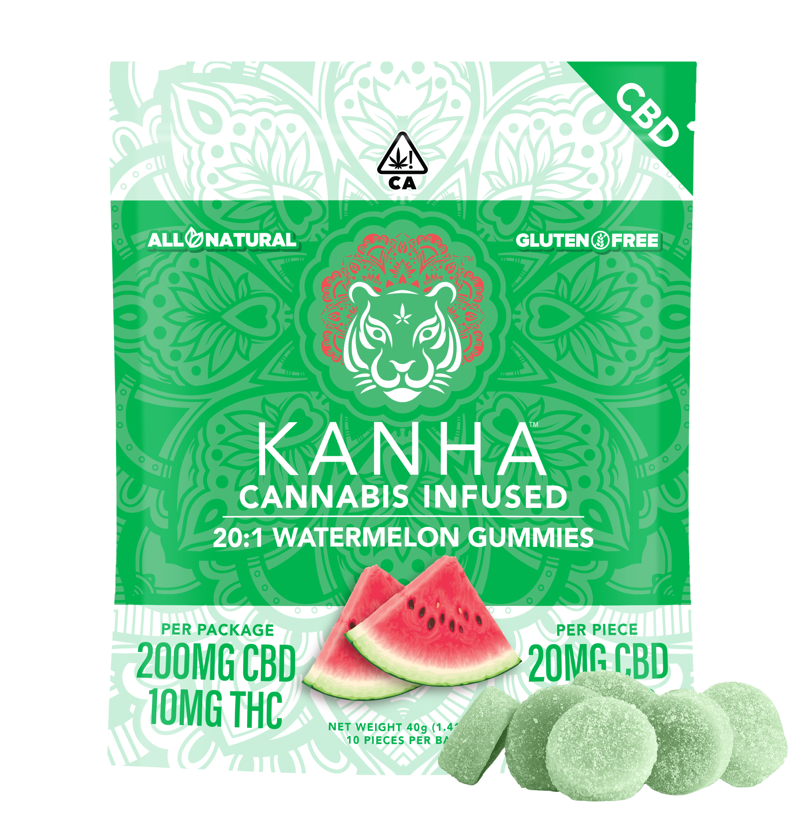 Photograph of product: Watermelon 20:1 CBD:THC [H] | 10PK Gummy | Kanha