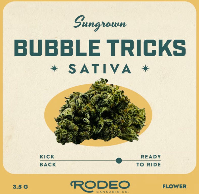 Photograph of product: Rodeo Sun Grown Bubble Tricks (S) 3.5g Flower 00243