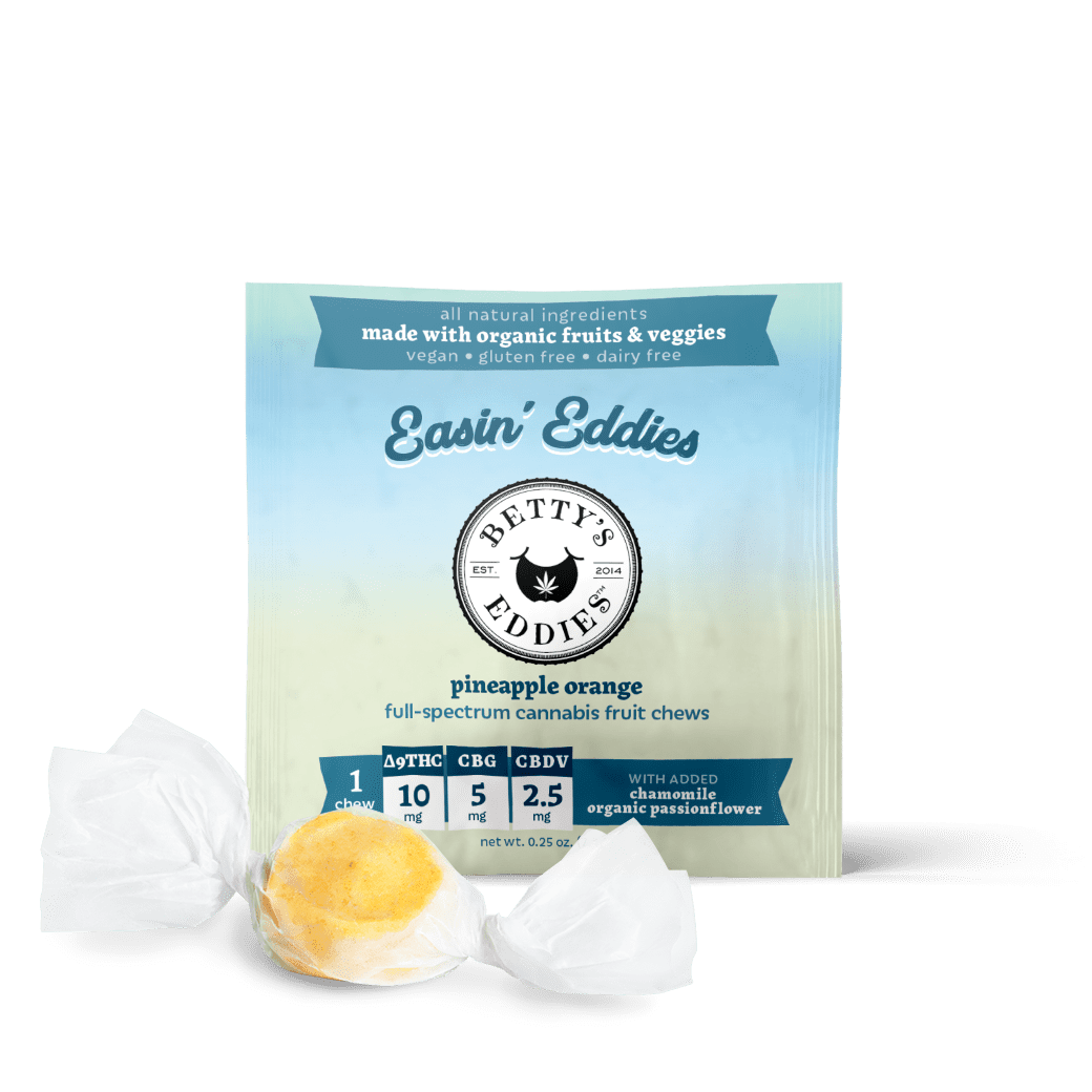 Photograph of product: Betty's Eddies Medicated Chews - Pineapple Orange 4:2:1 TH-oui:CBG:CBDV 100mg