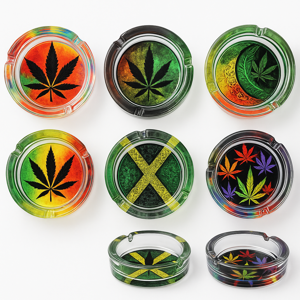 Photograph of product: Glass Ash Tray -  Rasta Leaf design