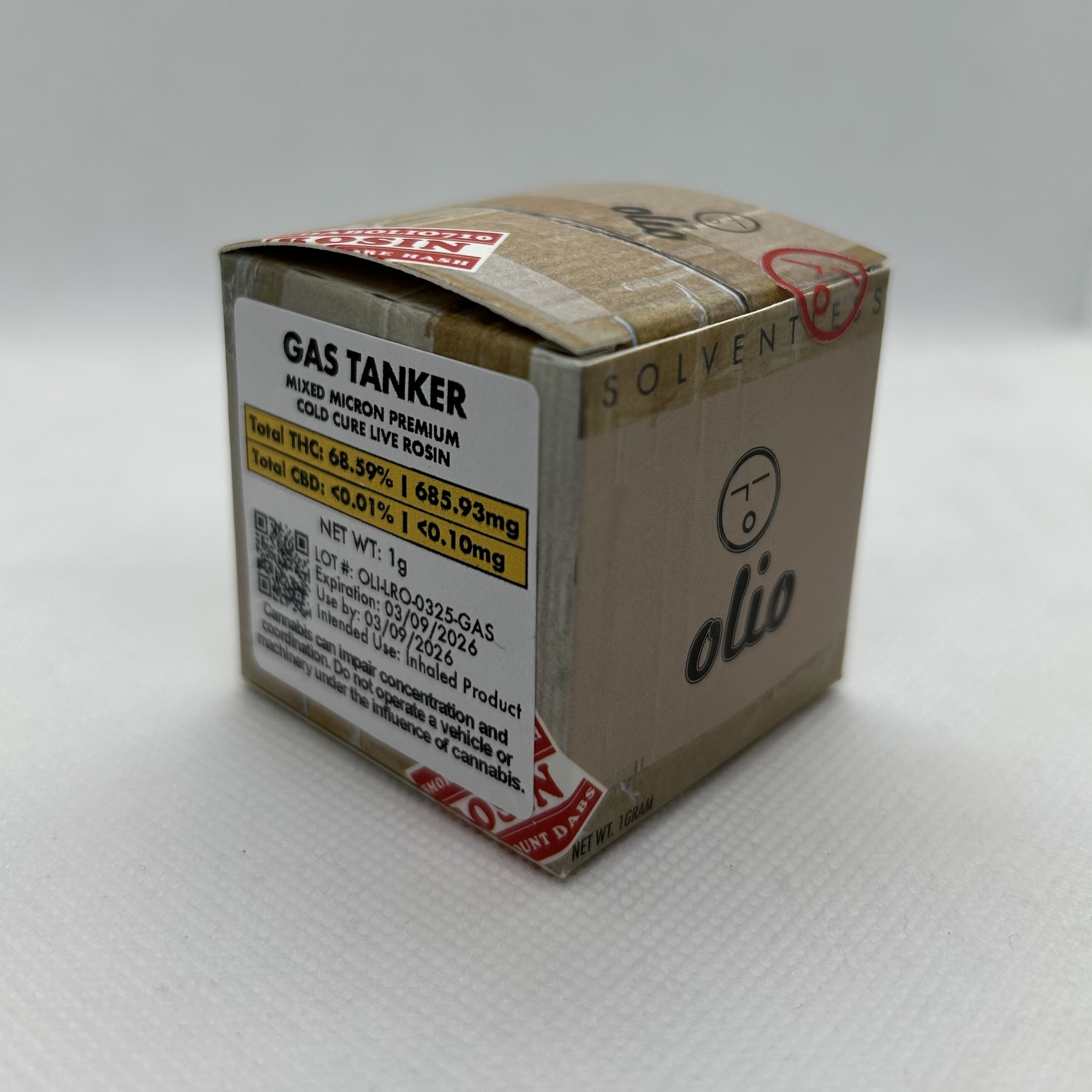 Photograph of product: Olio | 1g Cold Cure Live Rosin | Gas Tanker