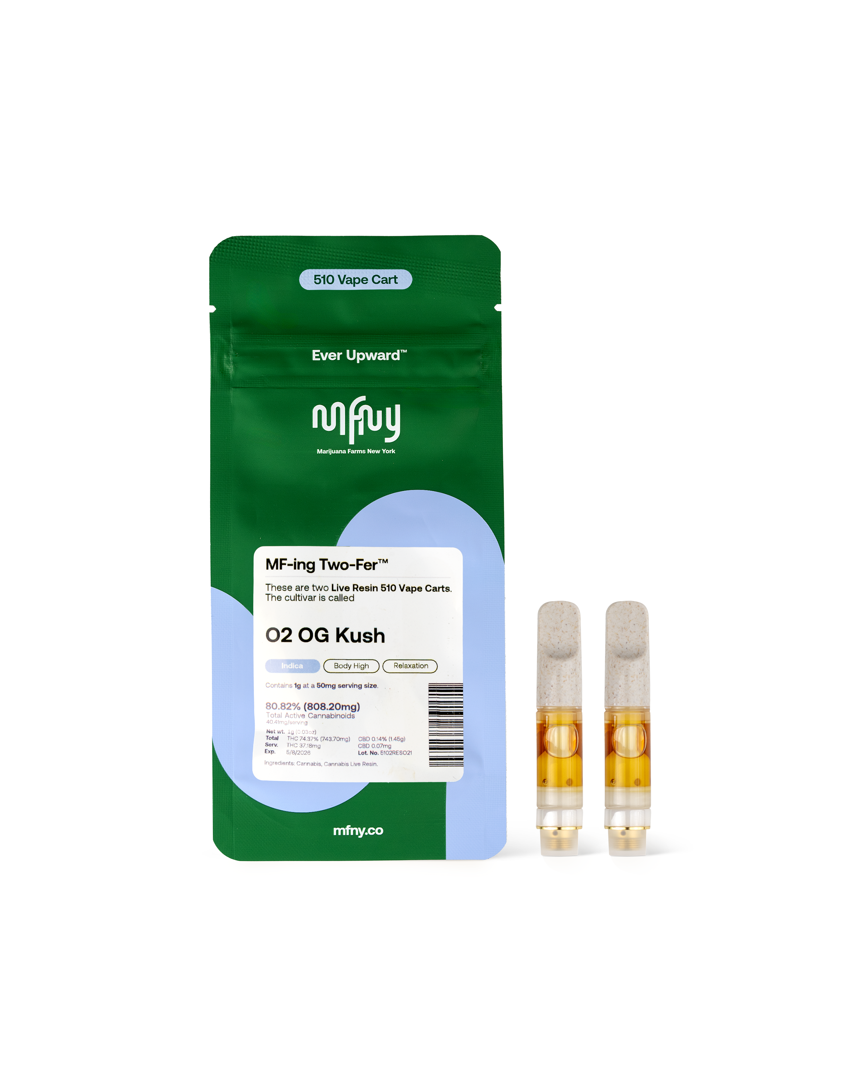Photograph of product: Live Resin O2 OG KUSH | 2 x .5 g Carts