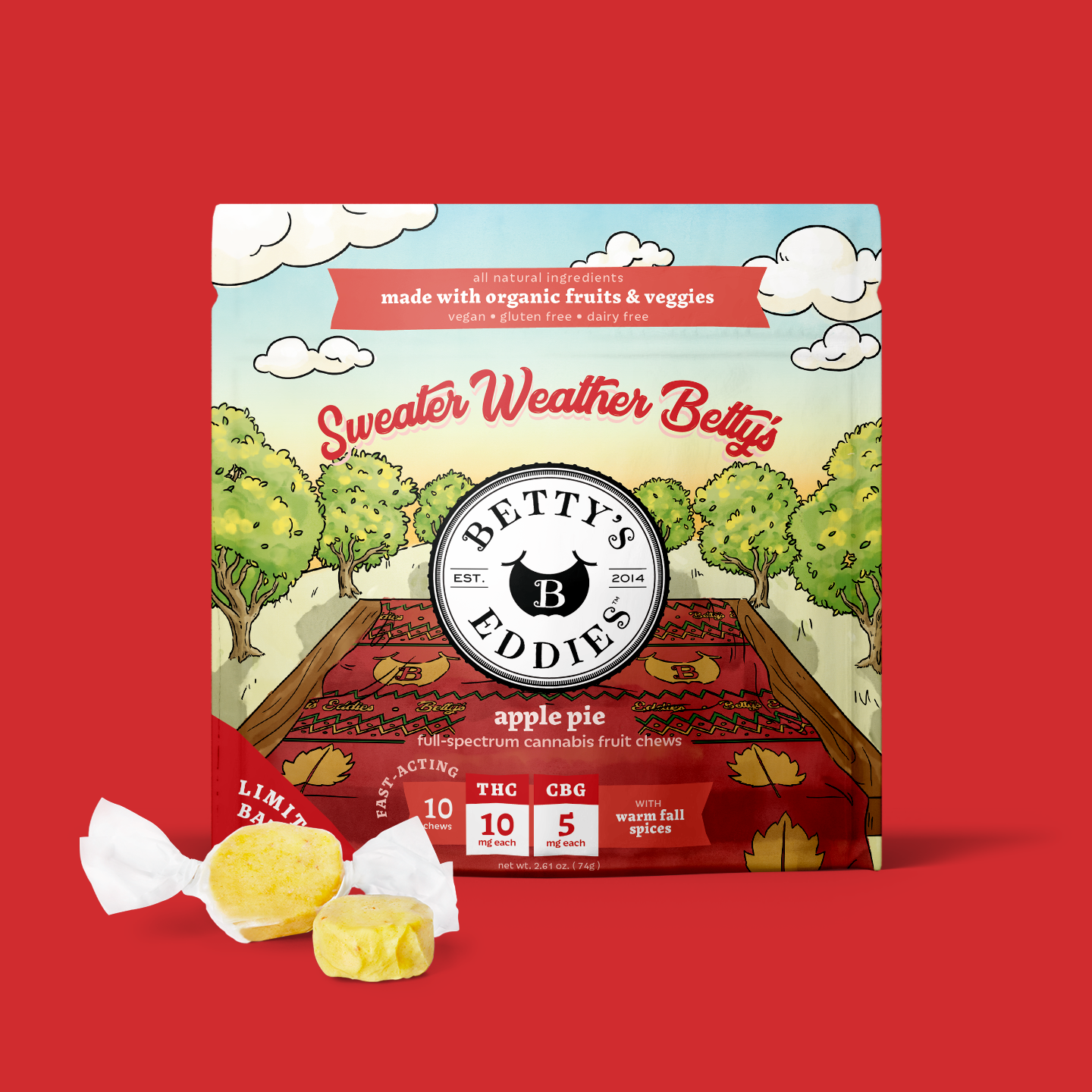 Photograph of product: Betty's Eddies - Fruit Chews Raspberry Creme - 100mg