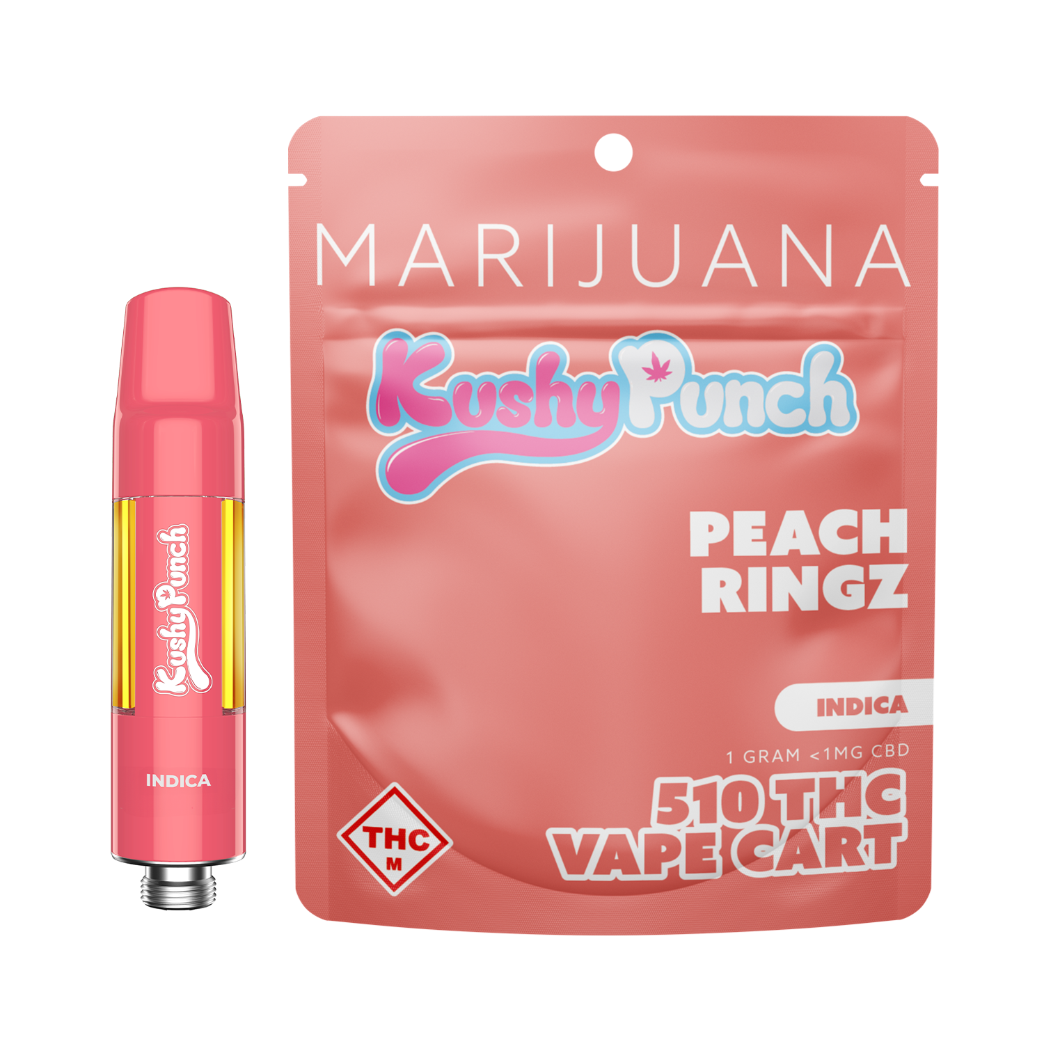 Photograph of product: 1G Kushy Punch 510 Vape Cart - Peach Ringz
